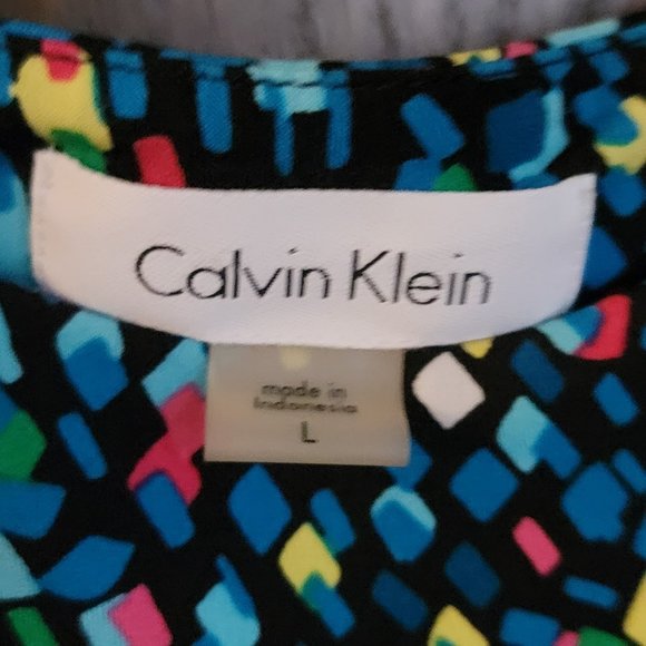 Calvin Klein Geometric Print Matte Jersey Pleat Crew Neck Sleeveless Top Size L - Picture 6 of 16